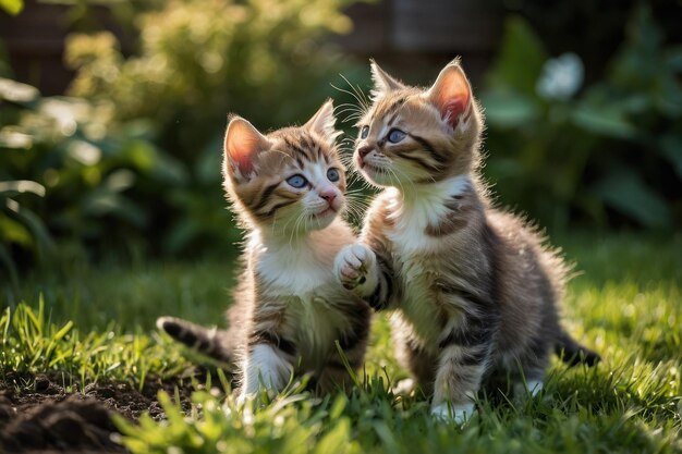 Une paire de chatons enjoués jouant dans le jardin