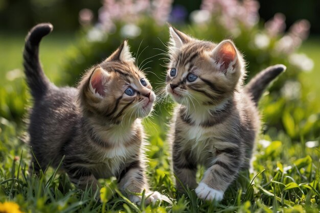 Une paire de chatons enjoués jouant dans le jardin