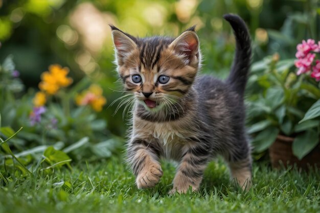 Une paire de chatons enjoués jouant dans le jardin