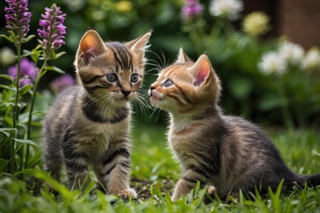 Une paire de chatons enjoués jouant dans le jardin