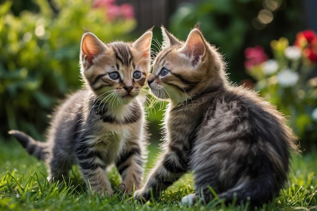 Une paire de chatons enjoués jouant dans le jardin