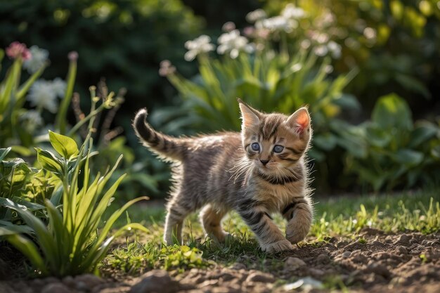 Une paire de chatons enjoués jouant dans le jardin