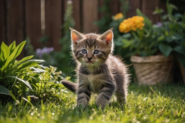 Une paire de chatons enjoués jouant dans le jardin