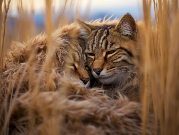 paire de chats blottis ensemble partageant une étreinte chaleureuse