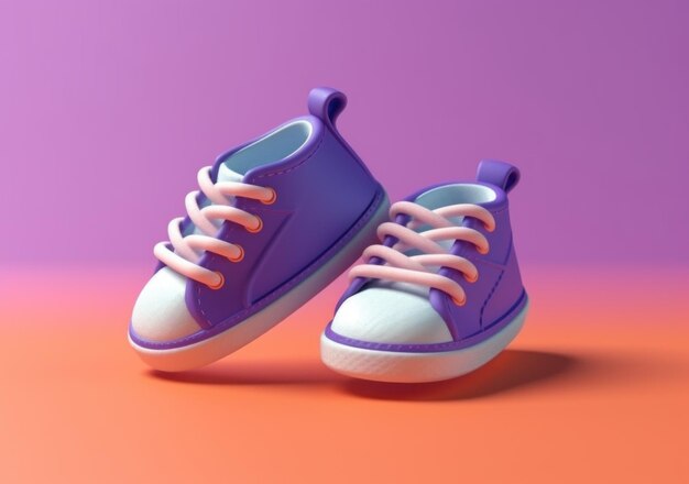 Une paire de chaussures de bébé avec un fond violet et le mot bébé dessus.