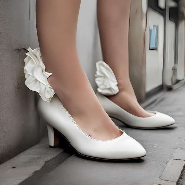 Une paire de chaussures blanches avec un motif floral sur le bas.