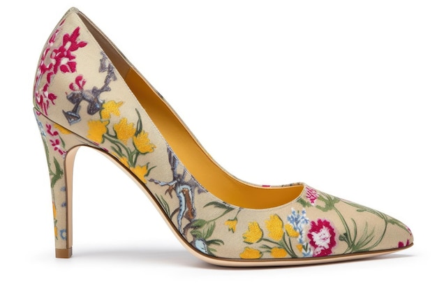 Une paire de chaussures avec un imprimé floral pour un style printanier créé avec une IA générative