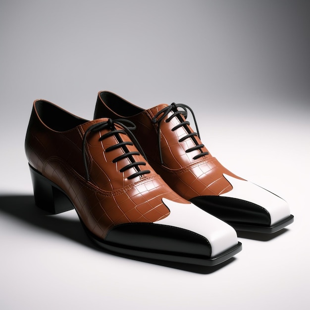 une paire de chaussures marron avec bordure blanche et lacets noirs.