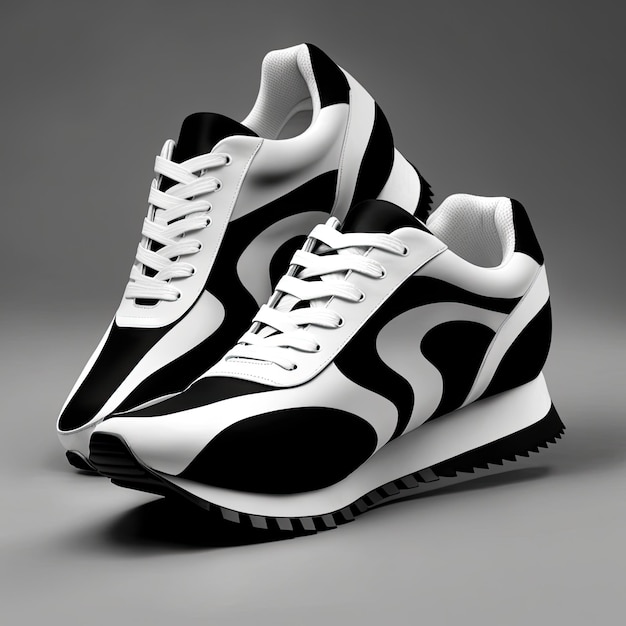 Une paire de chaussures en noir et blanc