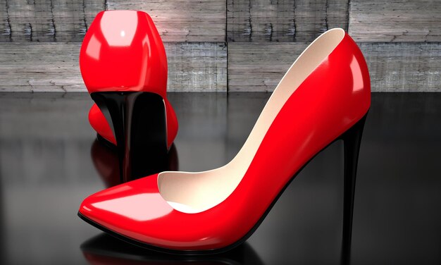 Photo paire de chaussures à talons rouges avec fond de béton industriel