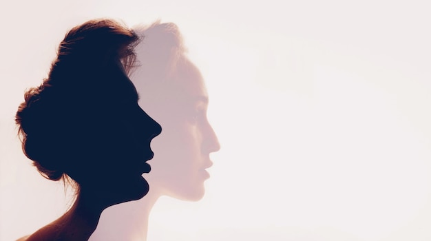 Paire couple homme et femme portrait de profil face à face Psychologue familial et concept de relations saines