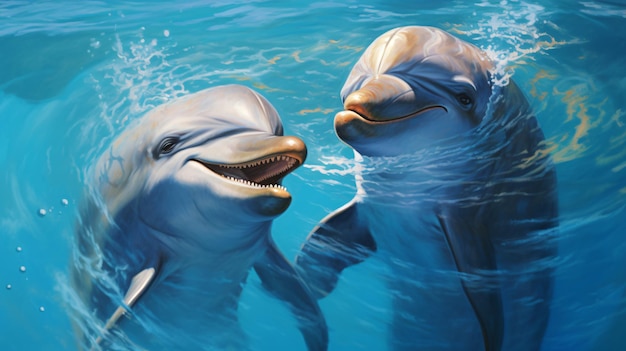 Photo une paire de dauphins amoureux en gros plan