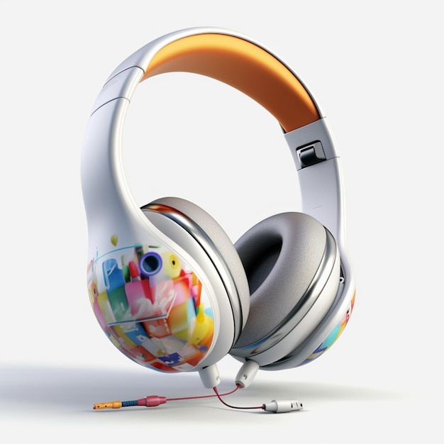 Une paire d'écouteurs avec un design coloré sur la tête.