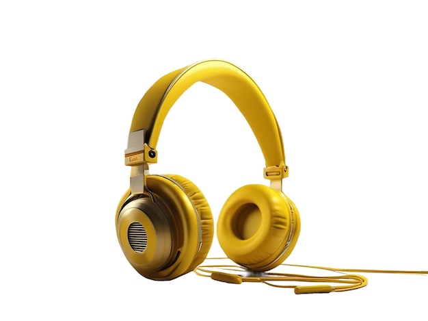 Une paire d'écouteurs jaunes sur fond blanc.