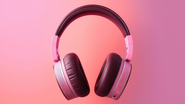 Une paire d'écouteurs roses avec le mot musique sur le devant.