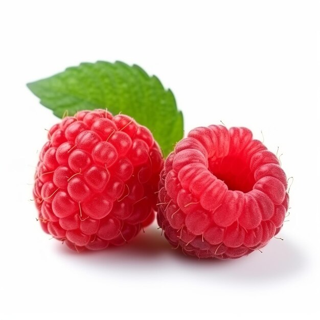 Une paire de framboises isolées sur un fond blanc