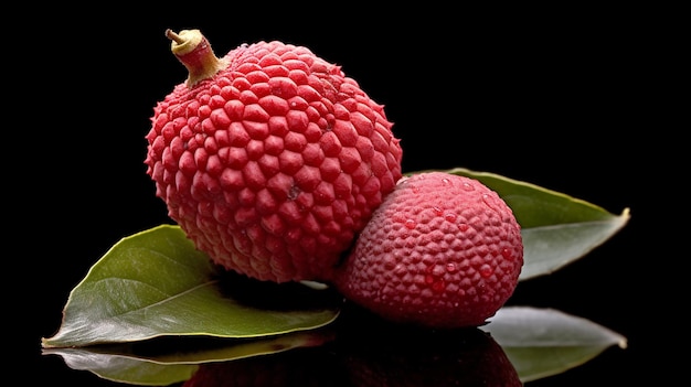 Une paire de fruits de litchi sur une feuille