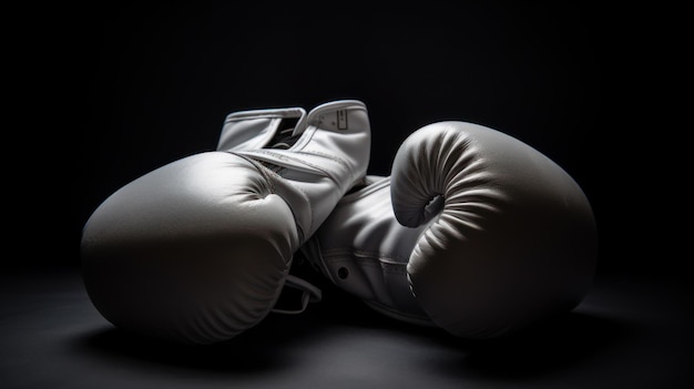 Paire de gants de boxe blancs sur fond noir Generative AI