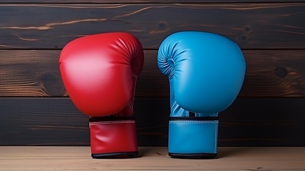 Une paire de gants de boxe bleu vif et rouge