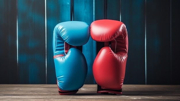 Une paire de gants de boxe bleu vif et rouge