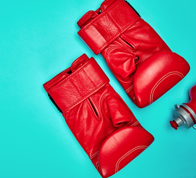 Photo paire de gants de boxe en cuir rouge