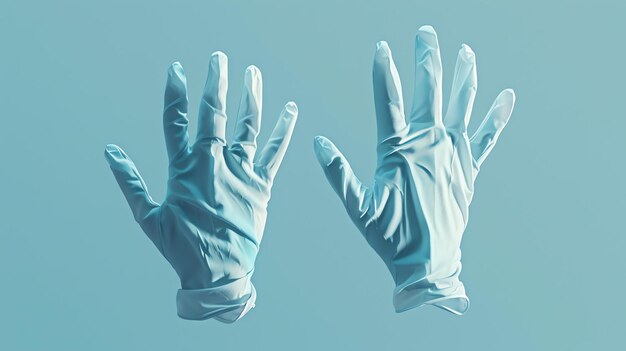 Photo une paire de gants médicaux en latex bleu les gants sont représentés en 3d sur un fond bleu