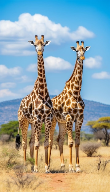 Une paire de girafes gracieuses se tiennent fièrement dans le désert serein de la savane