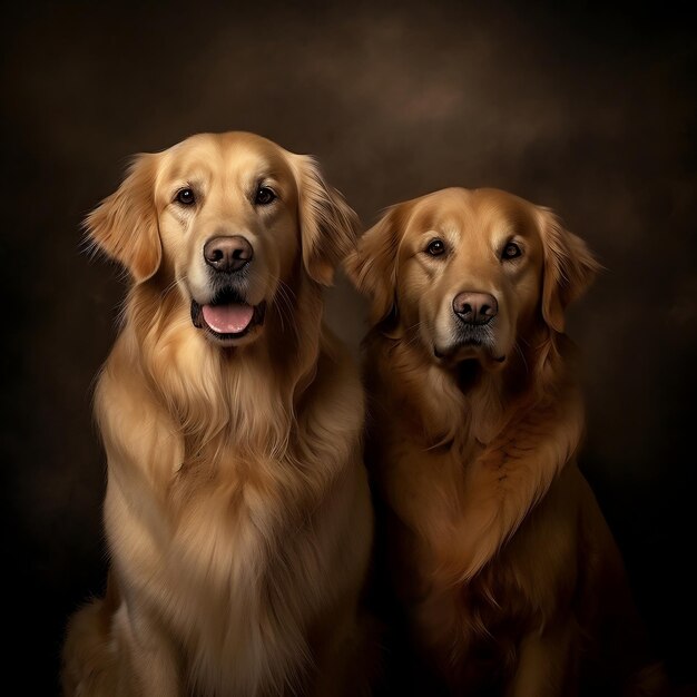 Paire de Golden Retrievers Image Generative AI