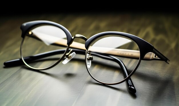 Photo une paire de lunettes assises sur une table en bois