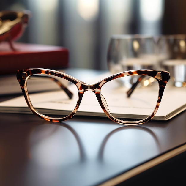 une paire de lunettes avec une paire de lunettes sur une table.