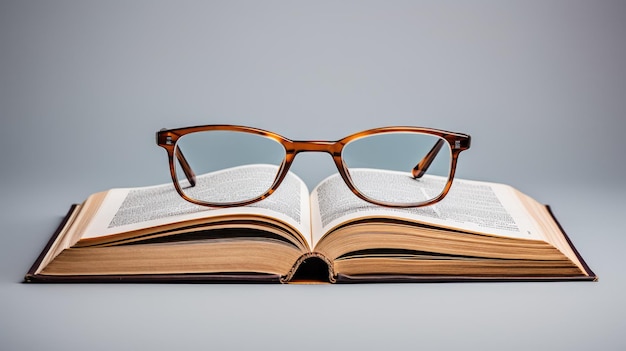 Une paire de lunettes posée sur un livre ouvert