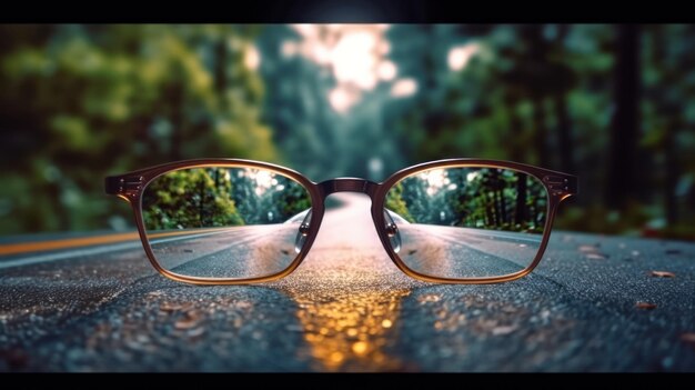 Une paire de lunettes qui dit que c'est un miroir sur la route.