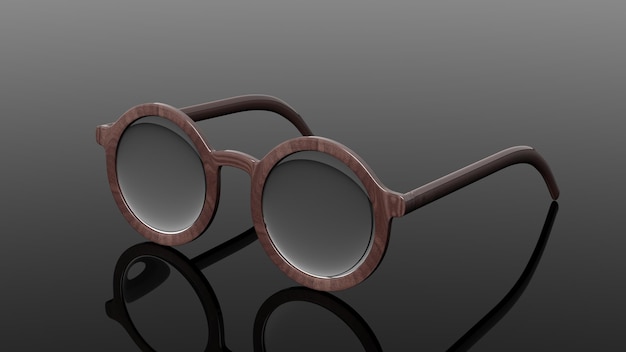 Paire de lunettes rondes en bois isolé sur fond noir