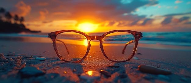 une paire de lunettes avec le soleil derrière elles