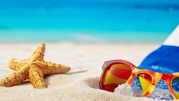 une paire de lunettes de soleil et une paire de sunglasses assis sur une plage