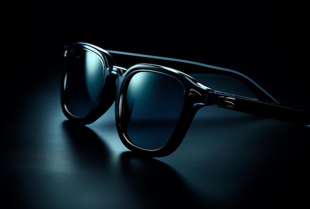 Une paire de lunettes de soleil avec un verre bleu et une monture noire.