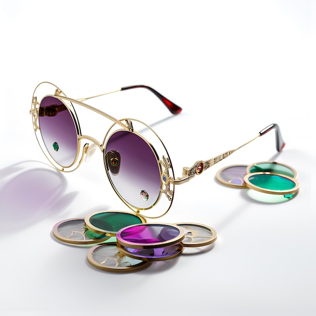 Une paire de lunettes de soleil violettes avec le mot " l' sur le devant.