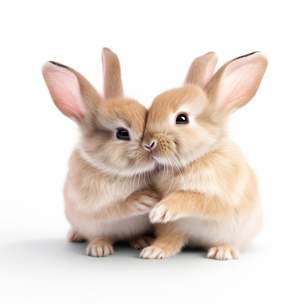 Photo une paire de mignons lapins de pâques s'embrassent sur un fond blanc