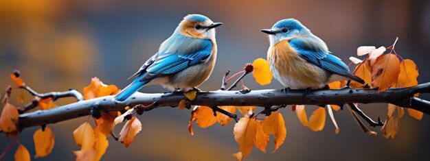 Photo une paire d'oiseaux perchés sur une branche