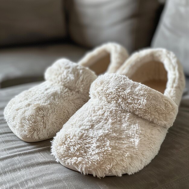 une paire de pantoufles avec un blanc qui dit " bébé " en bas