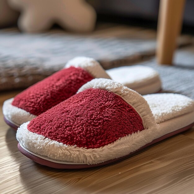 Photo une paire de pantoufles avec un chapeau rouge et blanc sur le fond