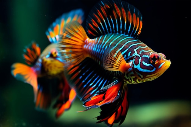 Une paire de poissons betta avec des marques bleues et oranges