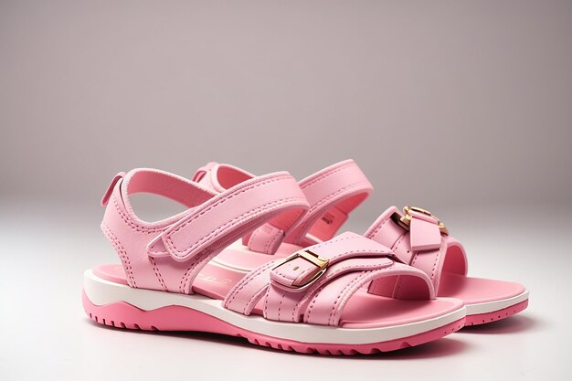 Paire de sandales d'été roses confortables et décontractées pour enfants isolés sur fond blanc de studio
