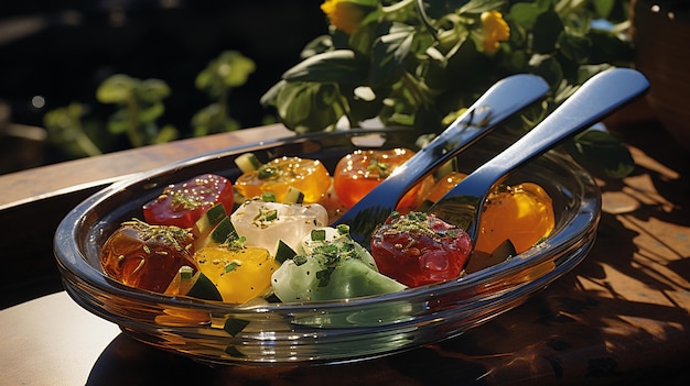 Photo une paire de serveurs de salade argentés étincelants