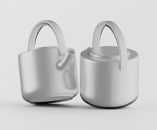 Une paire de théières modernes gris clair sur un fond clair pour un usage commercial
