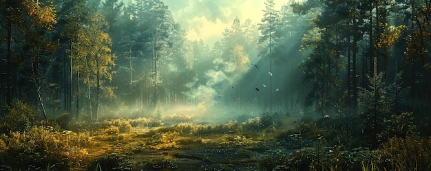 Photo une paisible clairière de forêt baignée dans le fond doux