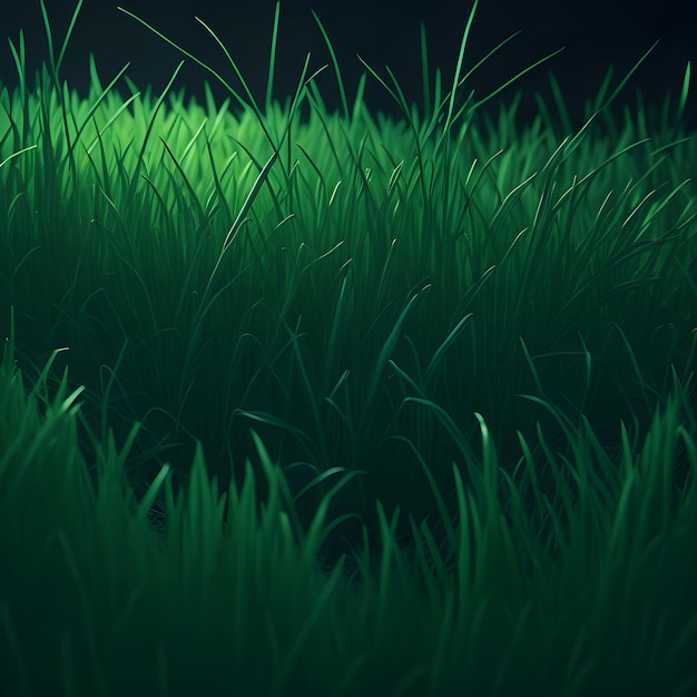 Une paisible prairie éclairée par la lune d'herbe verte et douce