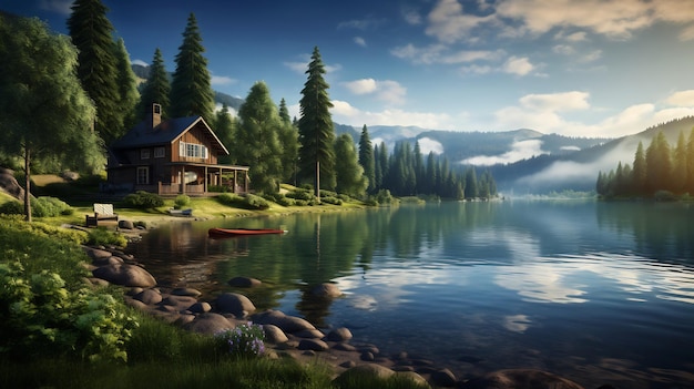 Paix au bord d'un lac avec un paysage pittoresque