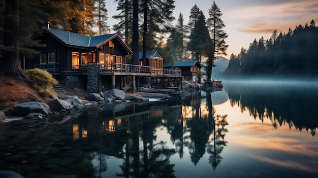 Paix au bord d'un lac avec un paysage pittoresque