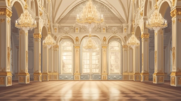 Palais intérieur illustration 2D fond salle du château AI générative
